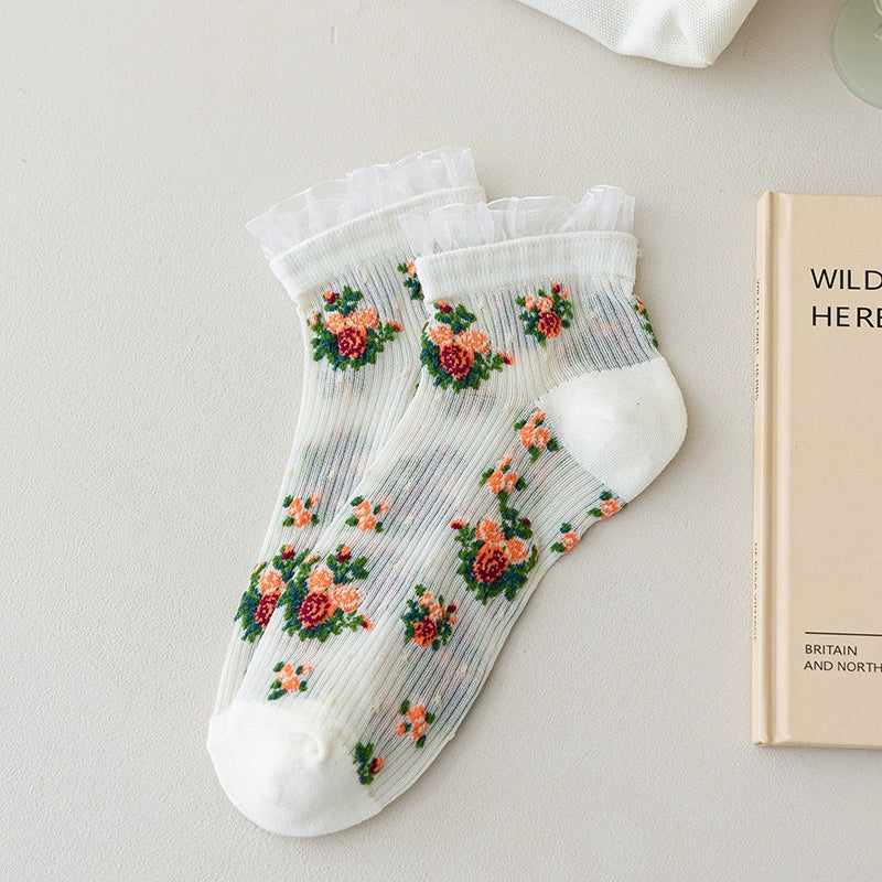 [5 Pairs] Fairy Teaches You How to Wear It in Summer! Thin Anti-Pilling Striped Floral