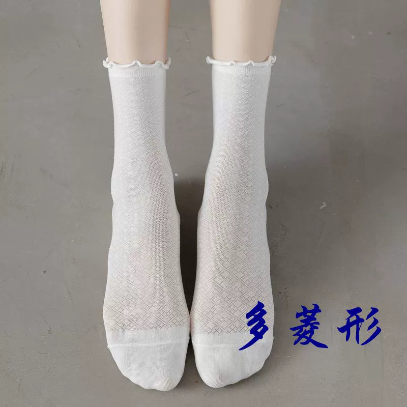 [3 Pairs] Spring and Summer Thin Breathable Lace JK Pure Cotton Material White Matching Skirt Mary Jane Shoes