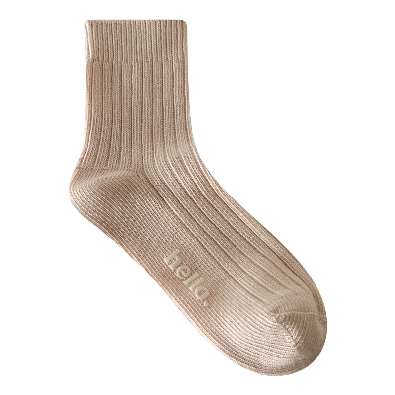 [5 Pairs] Spring and Summer Thick Thread Hot Stamping Macaron Fresh South Korea Cream Color Female Middle Tube Socks