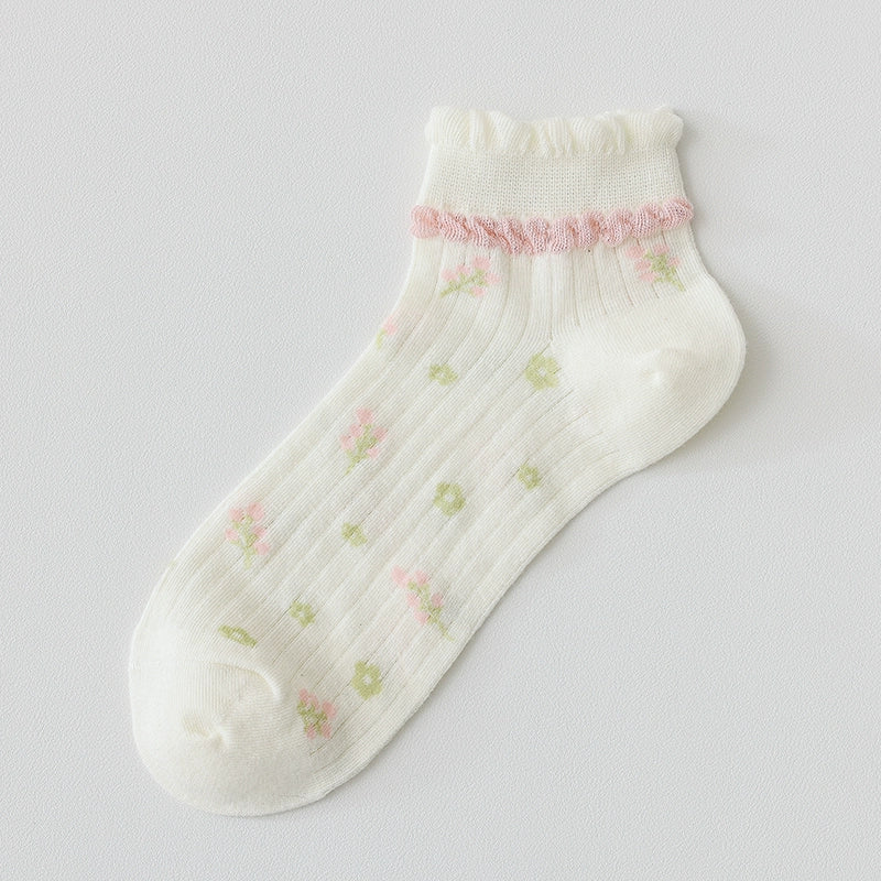 [5 Pairs] Summer Thin Breathable a Little Retro Light Green Simple Lady Wear