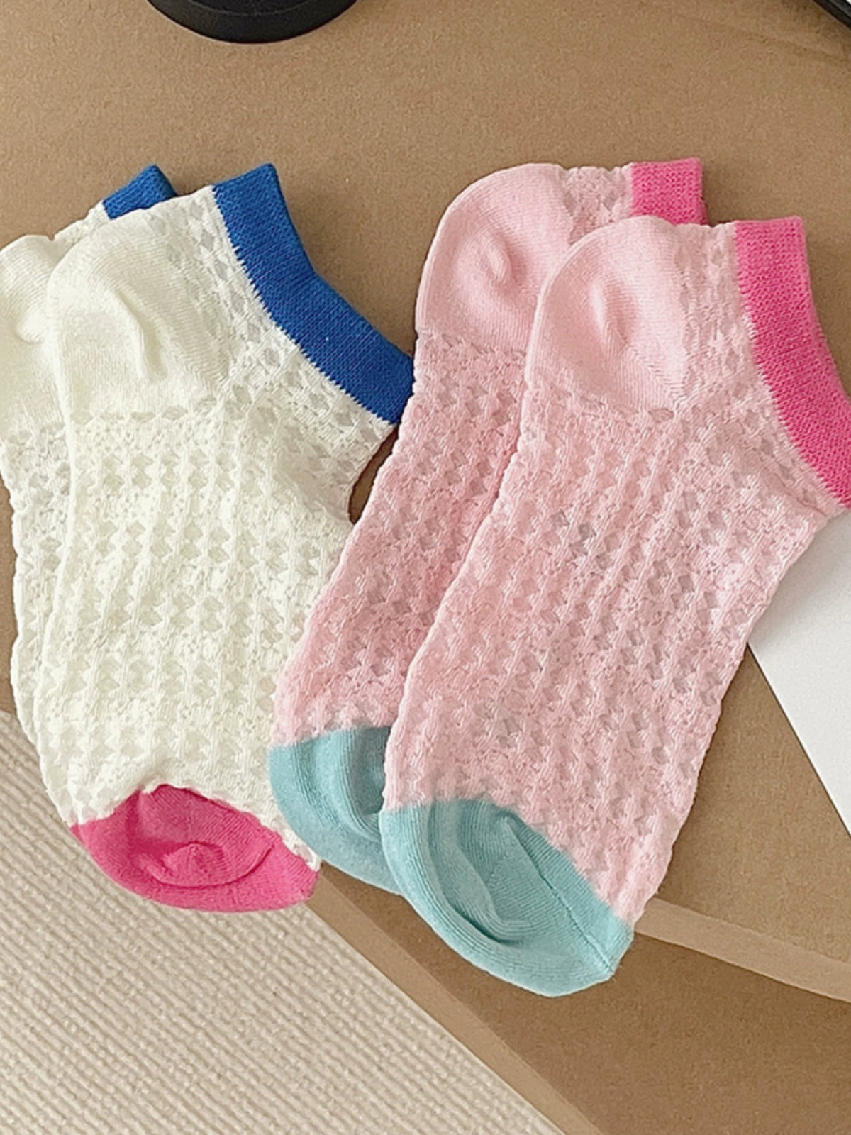 [5 Pairs] Summer Two-Color Wear Thin Breathable Mesh Girl