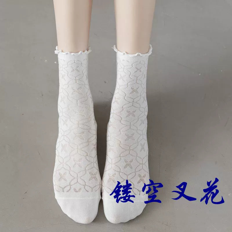 [3 Pairs] Spring and Summer Thin Breathable Lace JK Pure Cotton Material White Matching Skirt Mary Jane Shoes