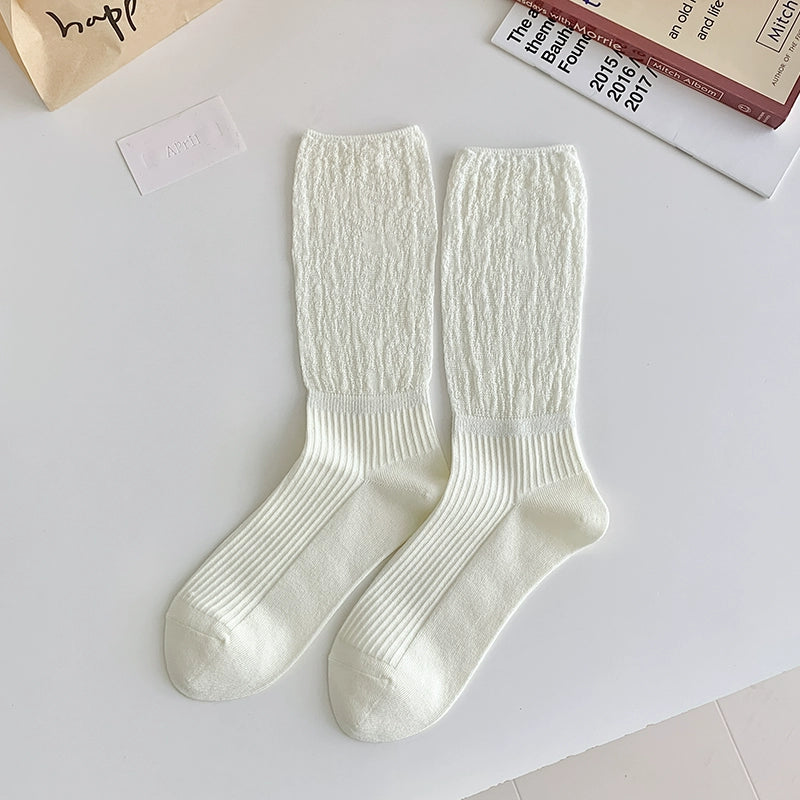 [5 Pairs] JK Style Thin Breathable Double Needle Black and White Pile Style Simple Wear