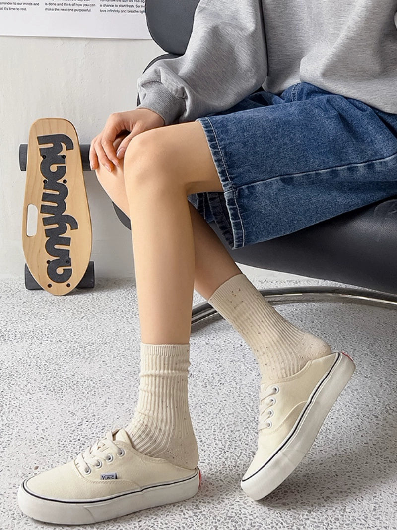 [5 Pairs] Spring and Summer NEPs Yarn Simple and Elegant Tube Socks
