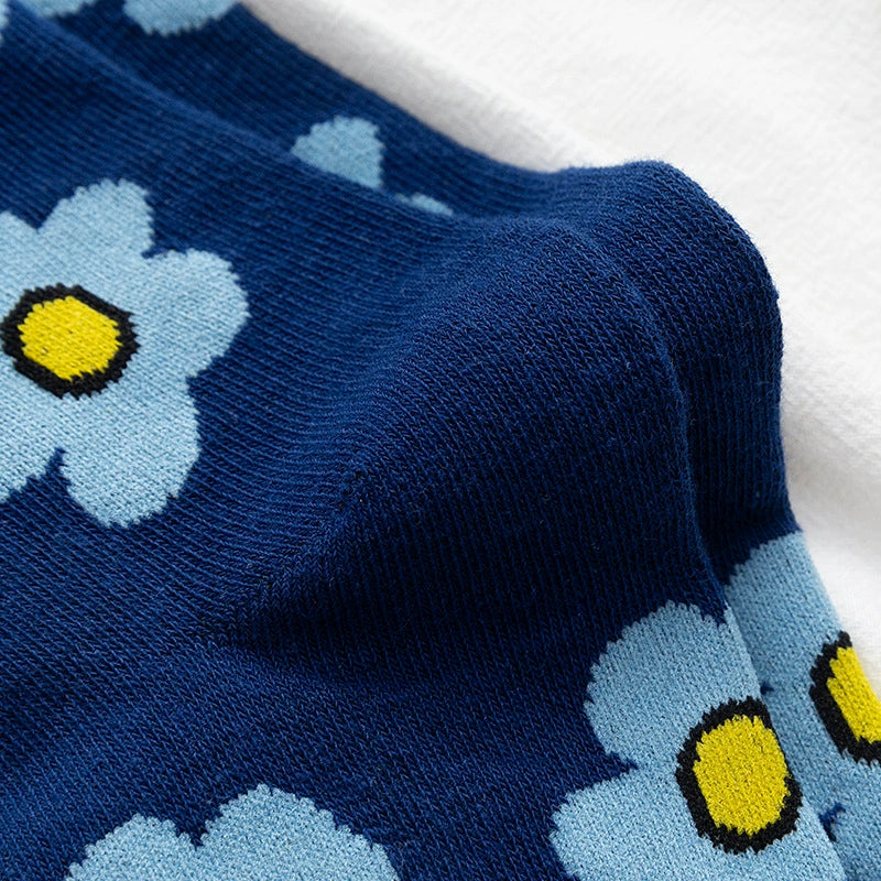 2 Pairs of South Korea Chic Elegant Small Flower Female Japanese Style Mid-Calf Length Socks Retro Trendy Socks Internet Hot Fashionable Pile Sty