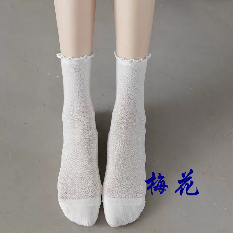 [3 Pairs] Spring and Summer Thin Breathable Lace JK Pure Cotton Material White Matching Skirt Mary Jane Shoes