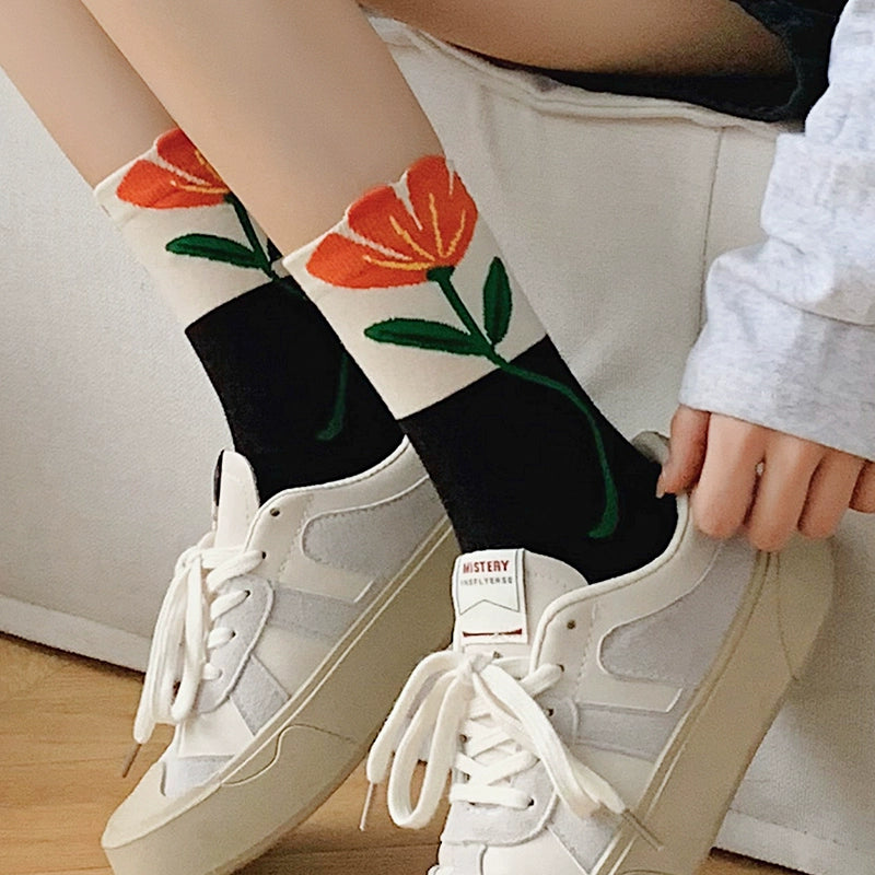 [5 Pairs] Spring and Summer Cotton Plant Flower Pattern Strange Flower Good Match
