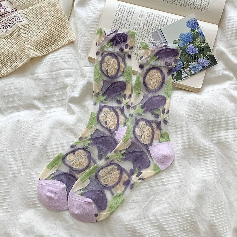 [4 Pairs] Summer Transparent Thin Breathable Original Material Design Simple Wear