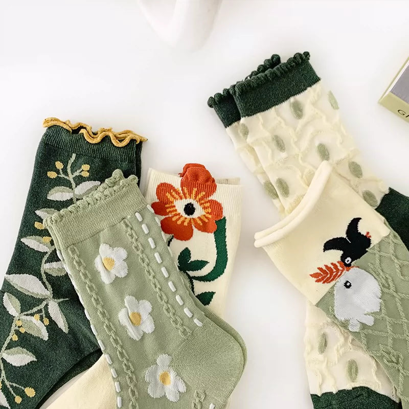 [2 Pairs] Spring-Summer New Type Cotton Women's Mid-Calf Plant Mori Style Women's Socks