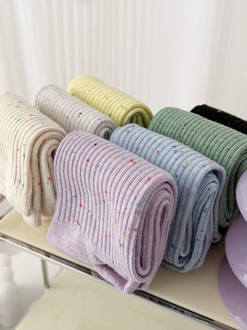 [5 Pairs] Spring and Summer NEPs Yarn Simple and Elegant Tube Socks