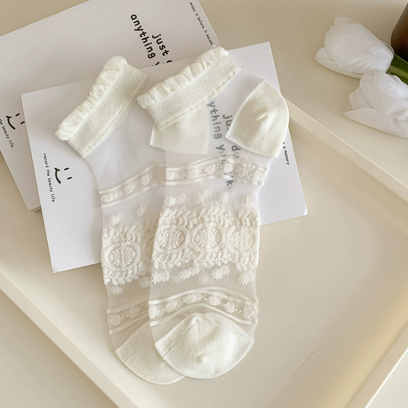 [5 Pairs] Kanekalon Transparent Summer Thin Solid Color White Gentle Wear