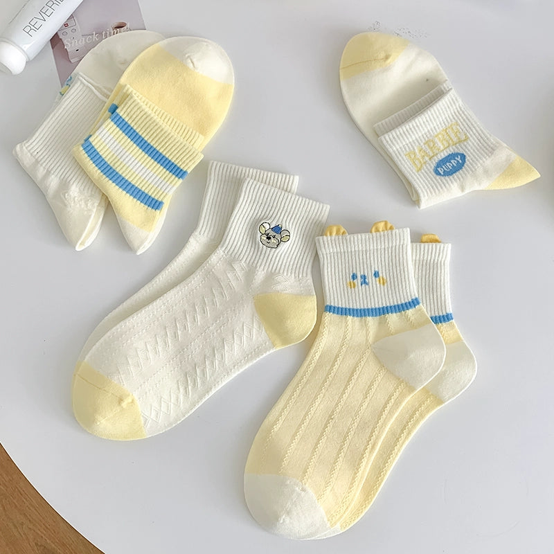 [5 Pairs Pack] Spring and Summer Thin Breathable Pure Cotton Makes Your Life Full of Surprises and Fun