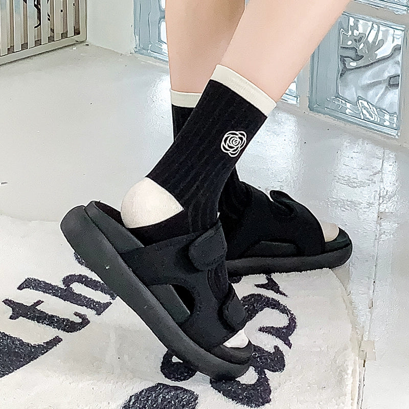 [2 Pairs] Spring and Summer Plain Lotus Heel Cute People Easy to Match Socks
