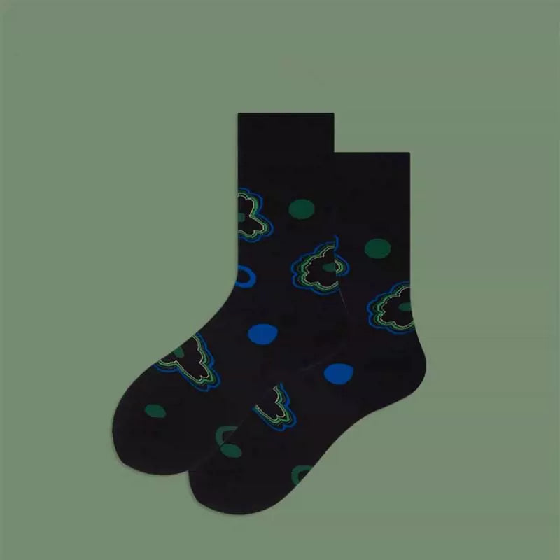 [3 Pairs] Spring and Summer Gradient Starry Sky Striped Block Fashion Trendy Mid-Calf Length Socks