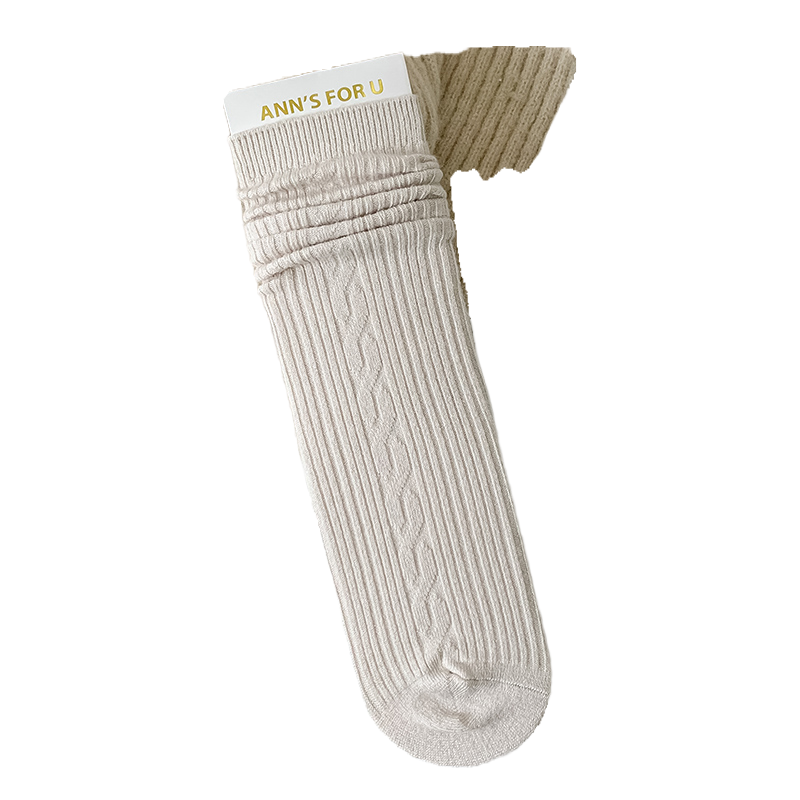 [2 Pairs] Spring and Summer Solid Color a Little Retro Bunching Socks Cashmere Material Comfortable and Soft