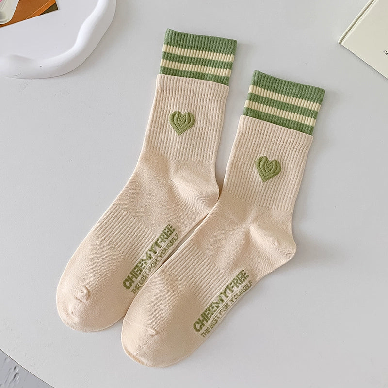 [2 Pairs] Spring and Summer Parallel Bars Popular Color College Style Cute Tube Socks