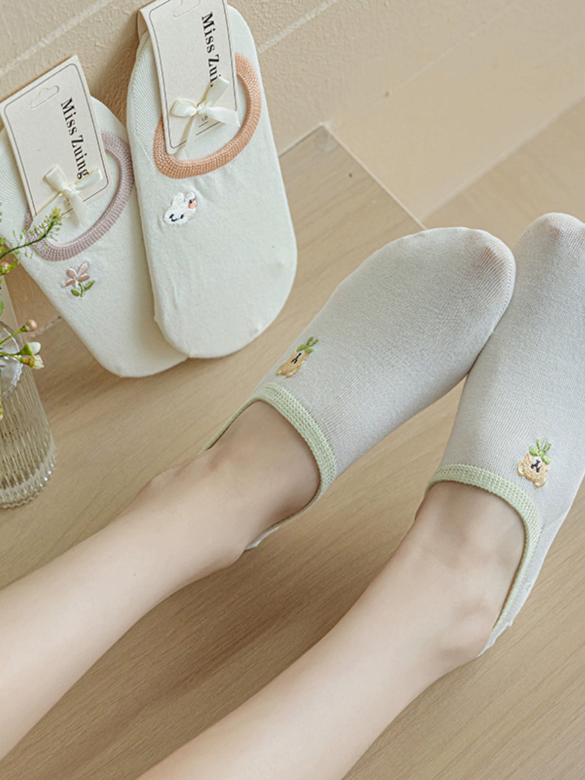 [7 Pairs] Cute Girl Heart Spring and Summer Thin Pure Cotton Full Wear Guide