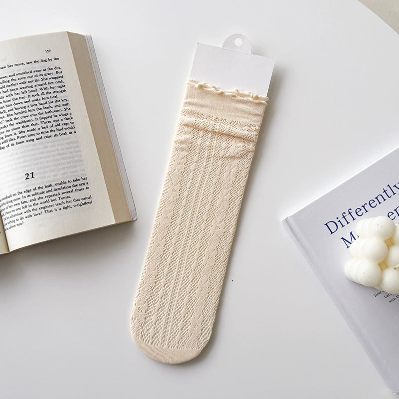 [4 Pairs] Summer Mesh Breathable Thin Cotton Simple Elegant Socks