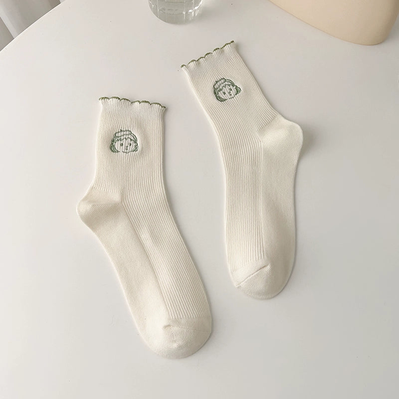 [2 Pairs] Matcha Green Flavor Spring Summer Pure Cotton Cute Girl Avatar Socks