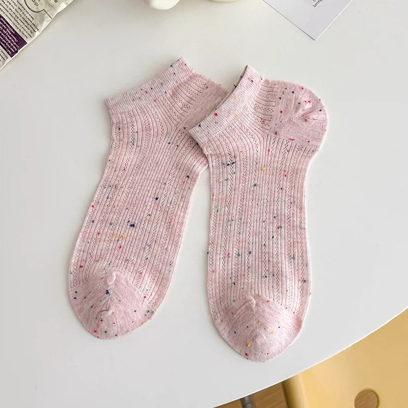 [5 Pairs] Summer NEPs Yarn Boats Starry Breathable Sweat Absorbing Simple Fashion