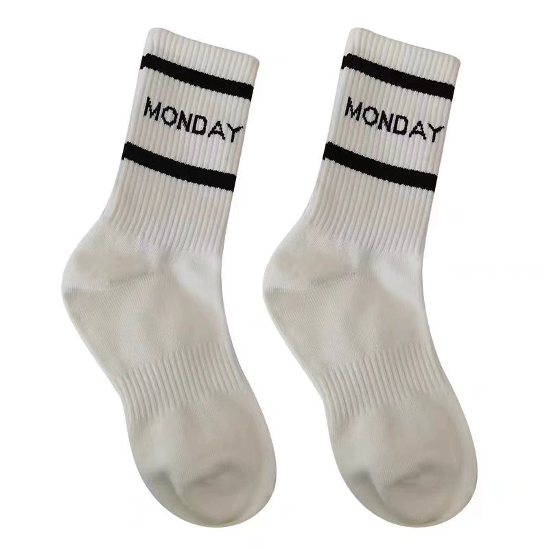 [2 Pairs] Japanese Style Mid-Calf High Length Women's Two Bars Trendy Cotton College Sports Style Cotton Material