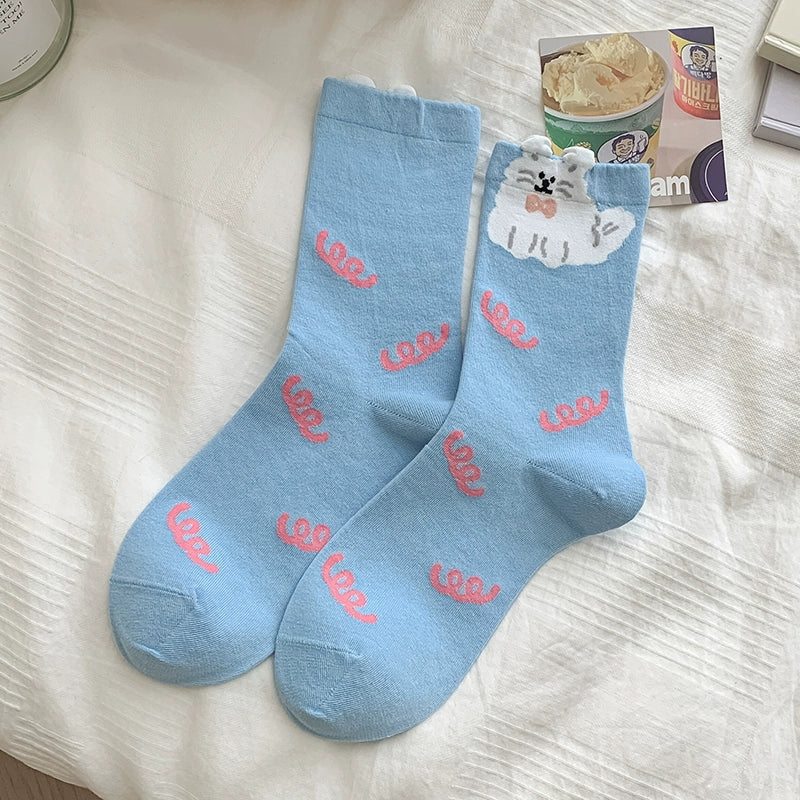 [5 Pairs] Spring and Summer Three-Dimensional Cartoon Thin Japanese Soft and Adorable Wear