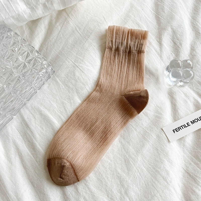 [5 Pairs] Summer Thin Breathable Sexy Fairy Crystal Silk Tube Socks