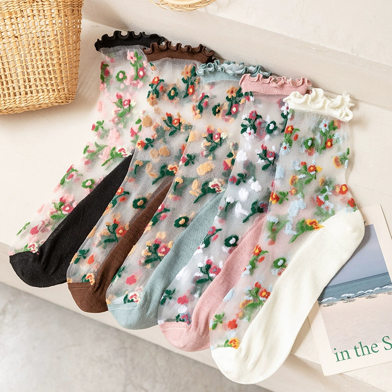 [5 Pairs] Summer Thin Little Flowers Kanekalon Wooden Ear Breathable Little Girl Wear