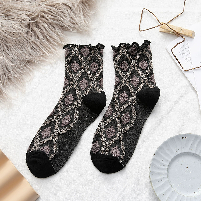 [2 Pairs] Spring and Summer Rhombus Lace Gold and Silver Silk Wear Fashionable Preface