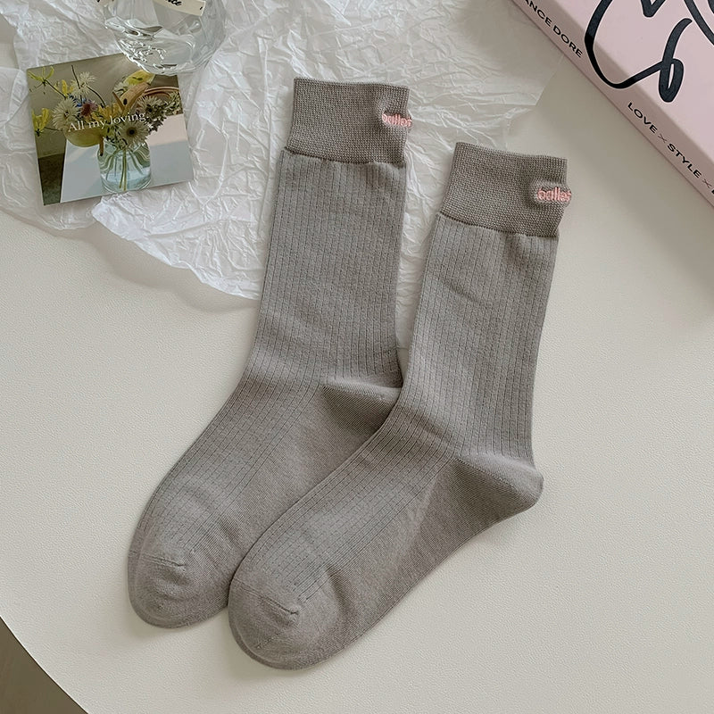 [5 Pairs] Spring and Summer Thin Heel Embroidery Breathable Pure Cotton Creates a Unique Wearing Effect