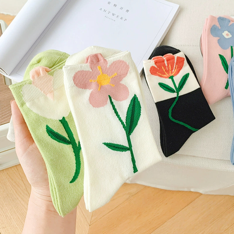 [5 Pairs] Spring and Summer Cotton Plant Flower Pattern Strange Flower Good Match