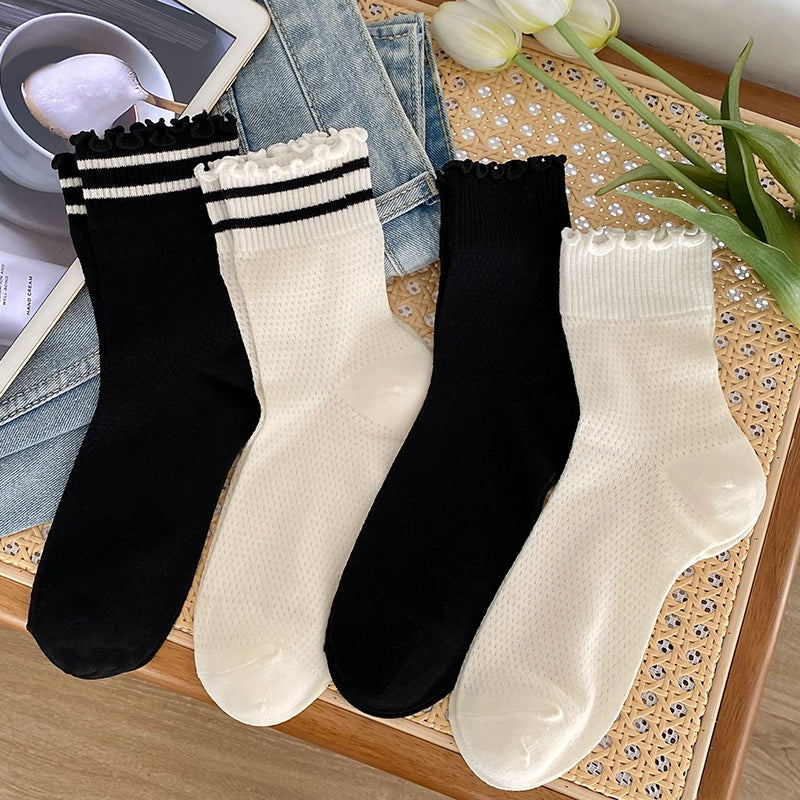 [4 Pairs] It Can Also Be Very Cute to Wear Spring and Summer Thin Breathable Stripes Series If You Don't Believe It