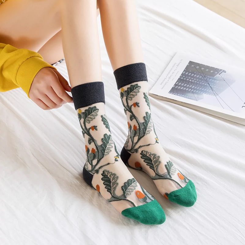 [3 Pairs] Spring and Summer Thin Personalized and Mori Totem Tide Stockings