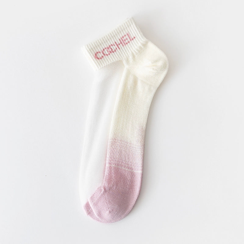 [5 Pairs] Thin Kanekalon Fashionable Letters Summer Breathable Multi-Color Optional Boat Socks