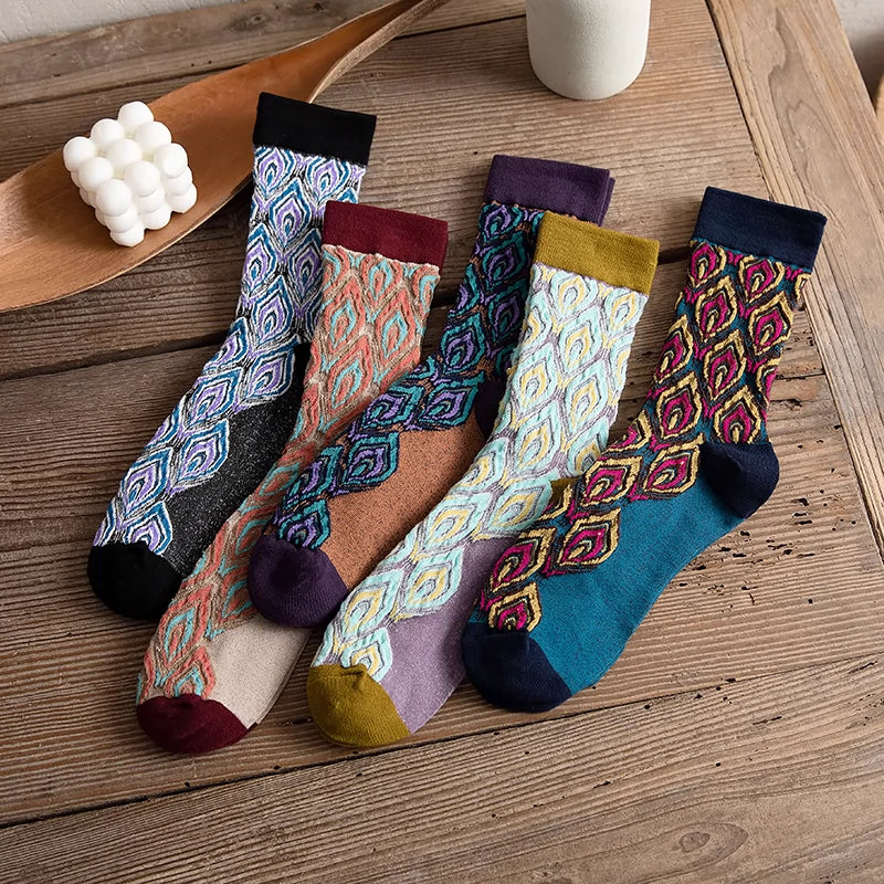 [2 Pairs] Spring and Summer Retro Peacock Feather Is Very Nice Tube Socks