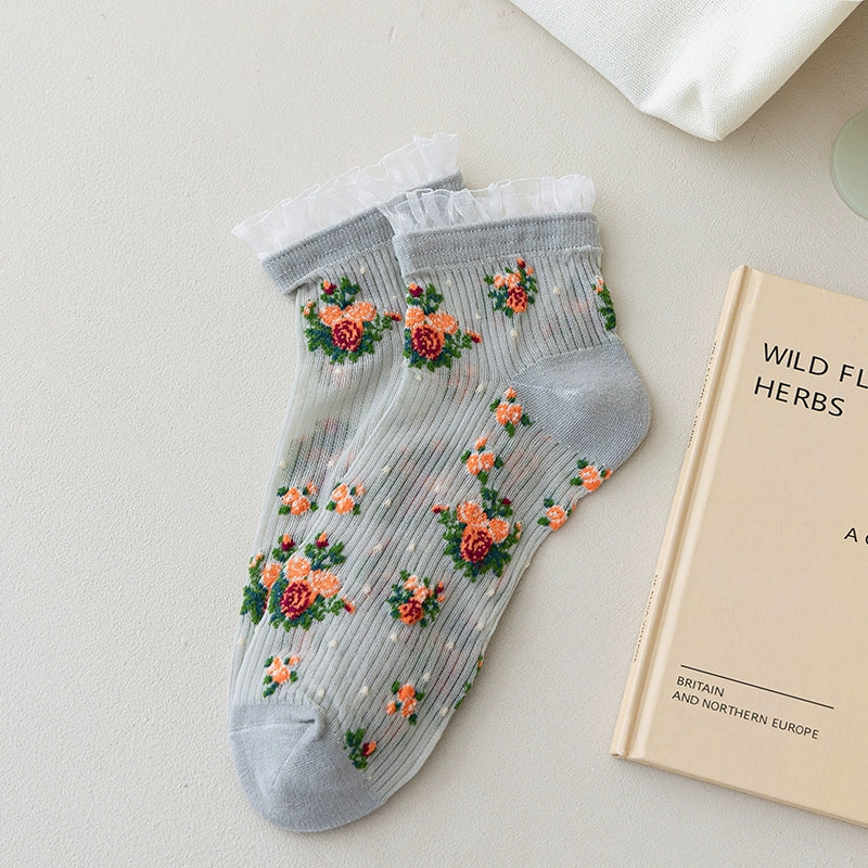 [5 Pairs] Fairy Teaches You How to Wear It in Summer! Thin Anti-Pilling Striped Floral