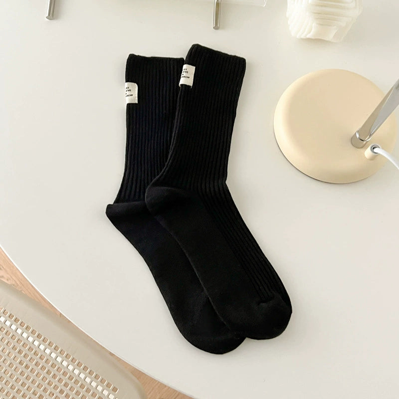 [3 Pairs] Socks Women's Spring and Summer Cotton Double Needle Bunching Socks Japanese Heel Cloth Label Macaron Tube Socks