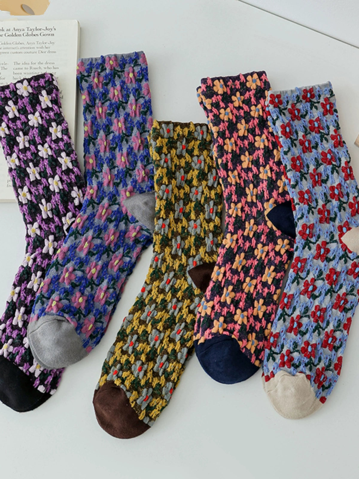 [5 Pairs] Spring and Summer Ethnic Style Low-Key Luxury with Connotation Easy to Wear Pure Cotton Mid-Calf