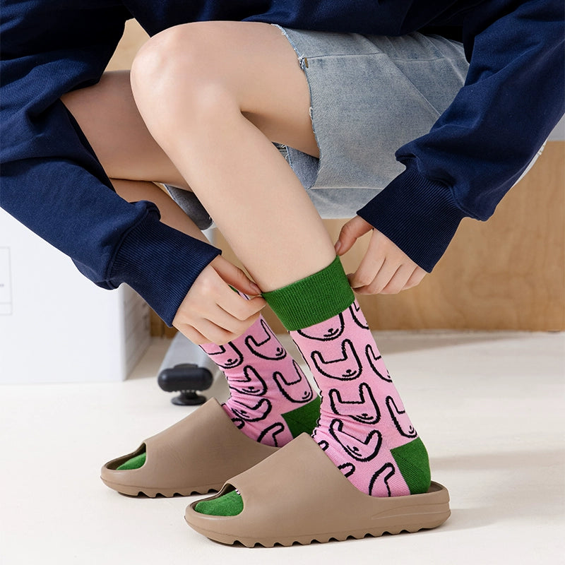 [3 Pairs] Xiaohongshu Personalized Fashion Match High-Profile Figure Rabbit Pink Female Mid-Calf