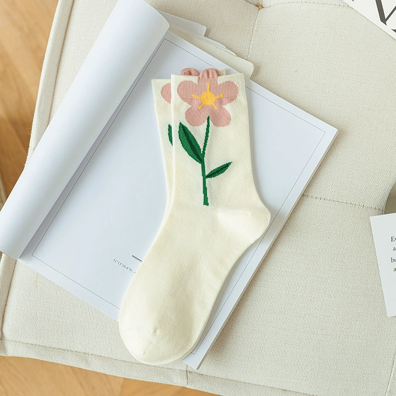 [5 Pairs] Spring and Summer Cotton Plant Flower Pattern Strange Flower Good Match