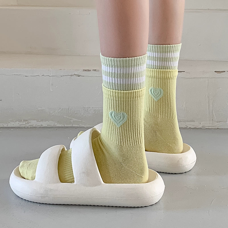 [2 Pairs] Spring and Summer Parallel Bars Popular Color College Style Cute Tube Socks