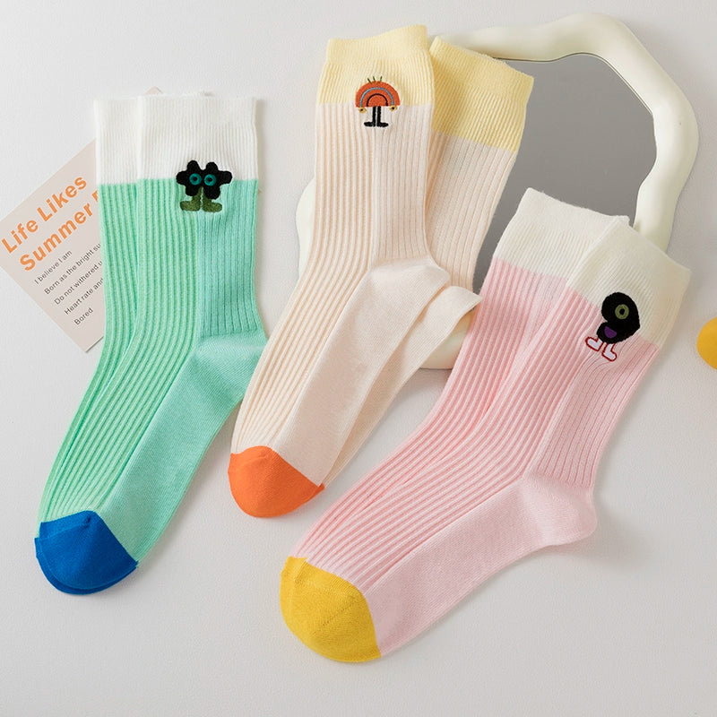 [3 Pairs] Simple Aesthetics, Improve Your Wearing Partner's Spring and Summer Thin Cute Embroidery