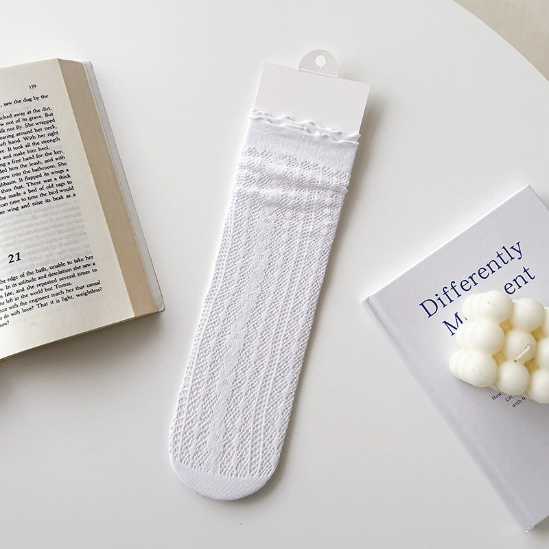 [4 Pairs] Summer Mesh Breathable Thin Cotton Simple Elegant Socks