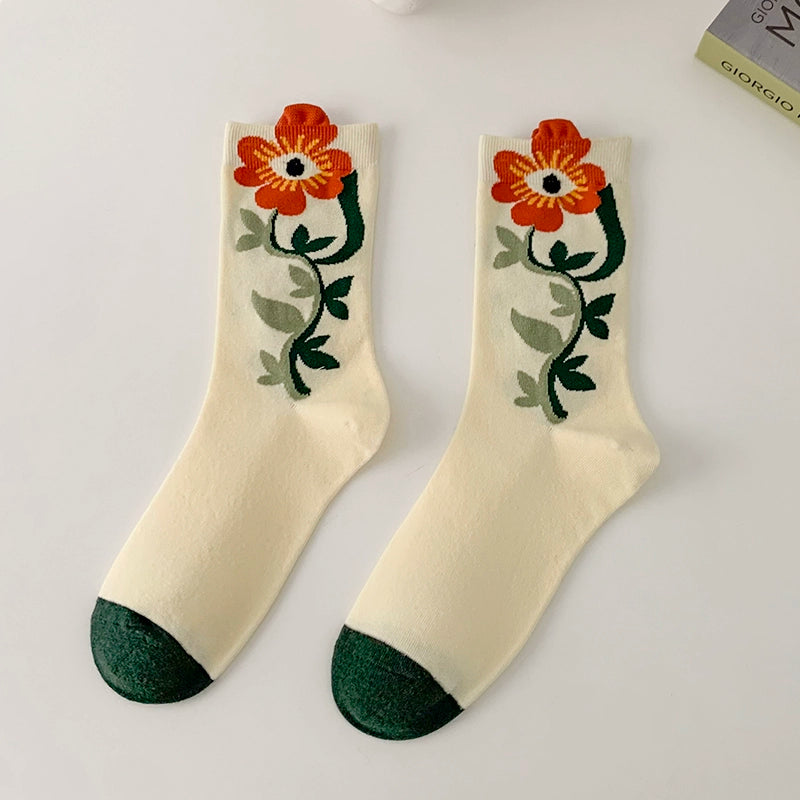 [2 Pairs] Spring-Summer New Type Cotton Women's Mid-Calf Plant Mori Style Women's Socks