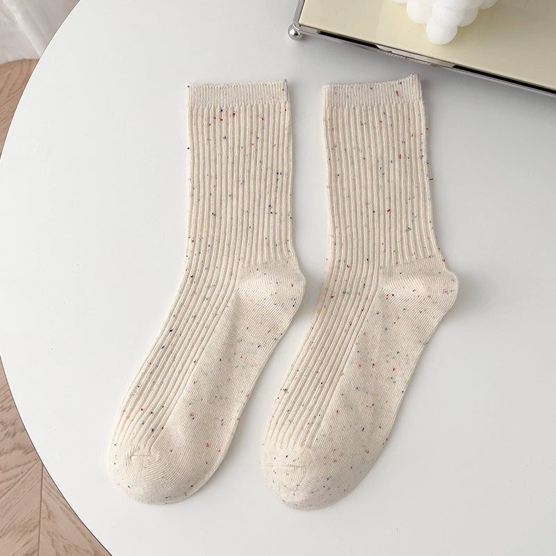 [5 Pairs] Spring and Summer NEPs Yarn Simple and Elegant Tube Socks