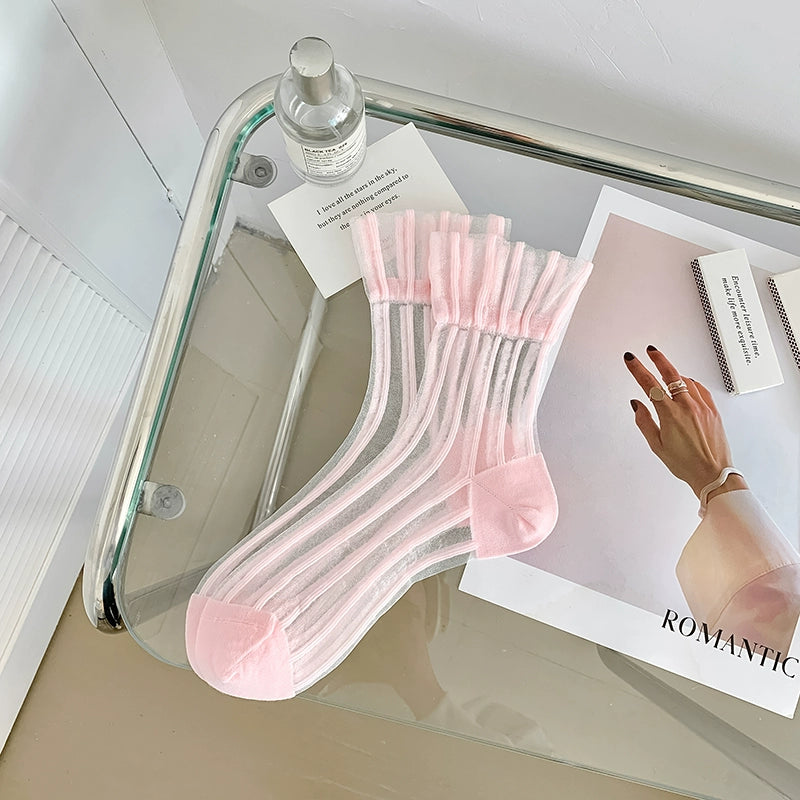 [5 Pairs] Striped Control Summer Thin Simple All-Matching Tube Socks