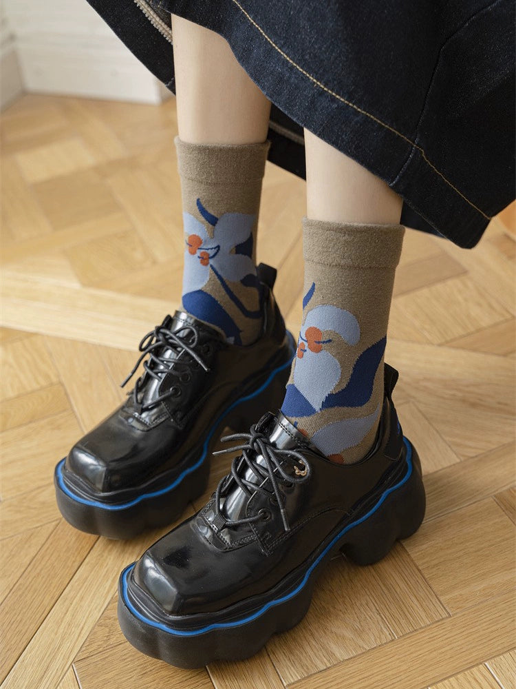 [2 Pairs] Spring and Summer Thin Pure Cotton Embroidery Plant Flowers Klein Blue Wear Match Well