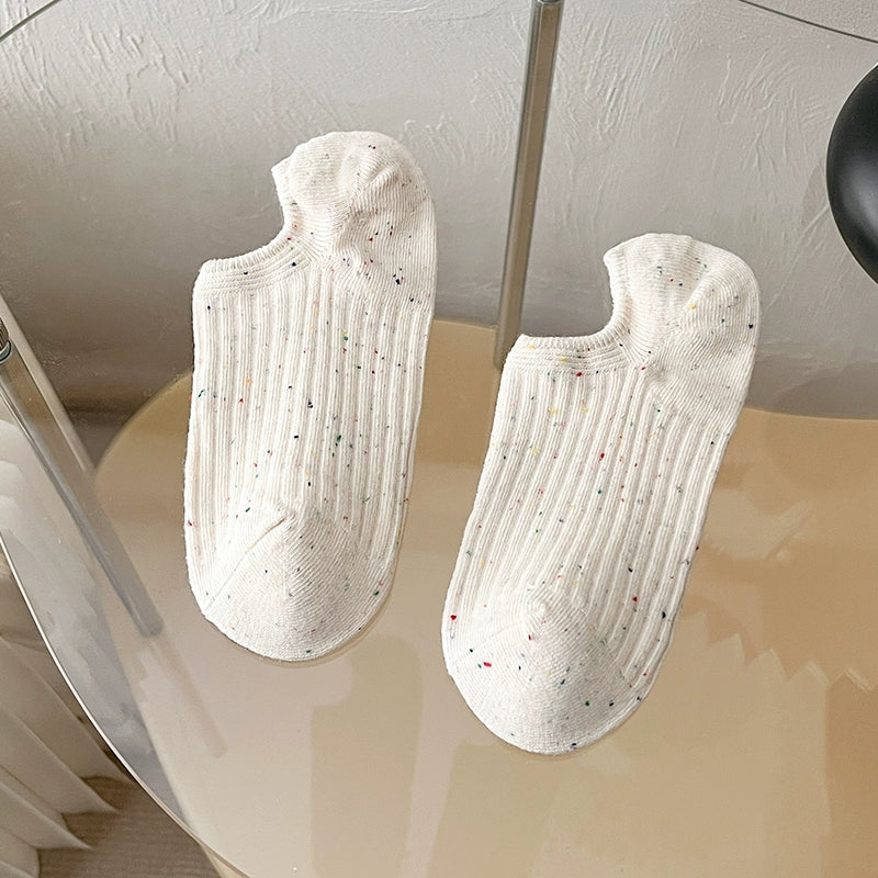 [5 Pairs] Spring and Summer NEPs Yarn Thin Thick Thread Knitted Comfortable Solid Color Boat Socks