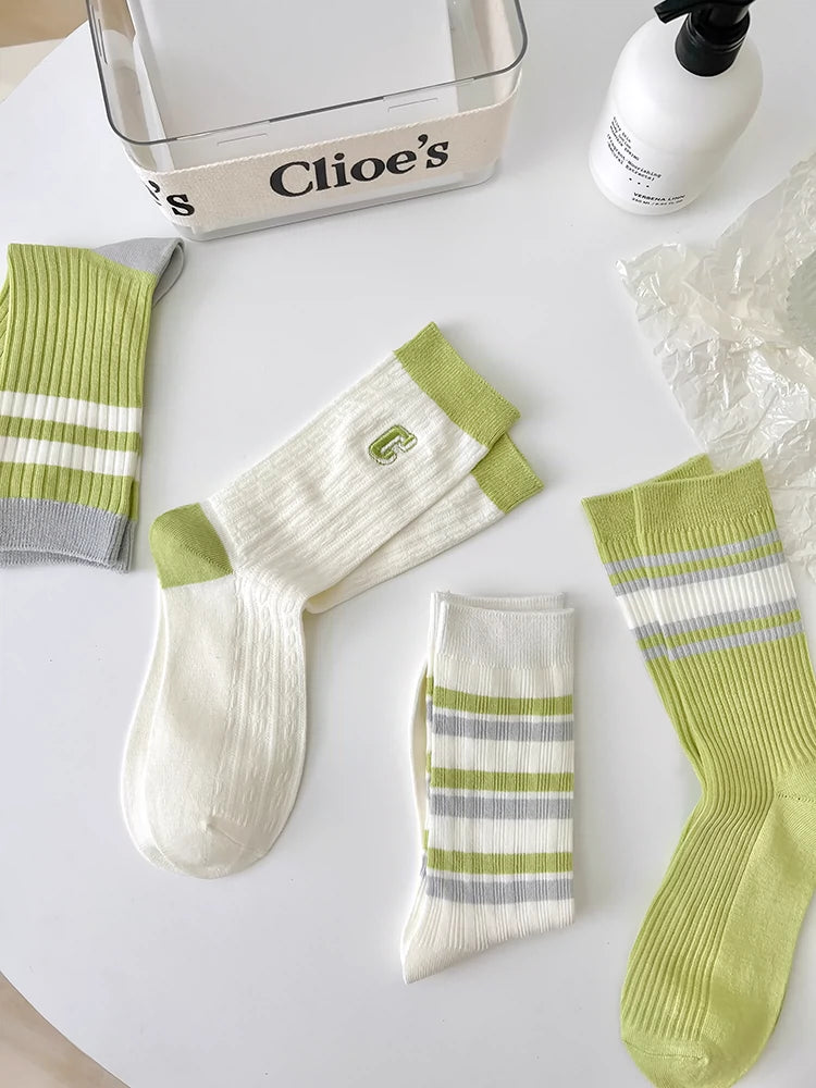 [2 Pairs] Green Bamboo Cotton Spring and Summer Thin and Comfortable Breathable Bring a Grassland