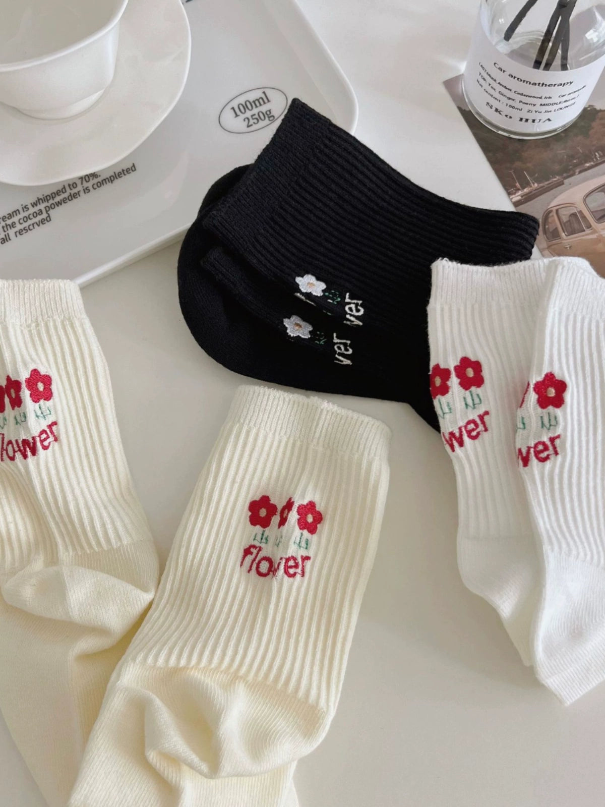 [3 Pairs] Spring and Summer Three Flowers Thin Simple and Beautiful Pure Cotton Comfortable Wear